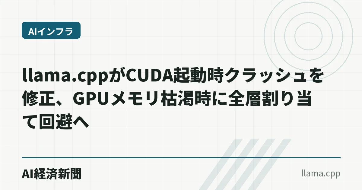 llama.cppがCUDA起動時クラッシュを修正、GPUメモリ枯渇時に全層割り当て回避へ