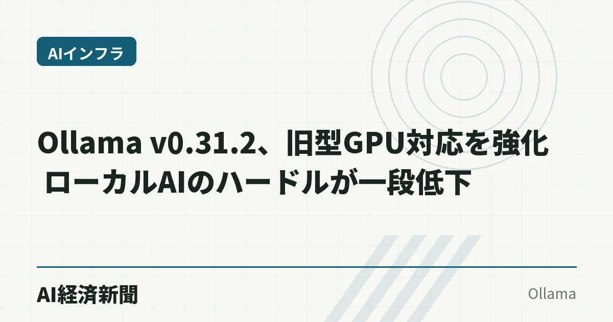 Ollama v0.31.2、旧型GPU対応を強化 ローカルAIのハードルが一段低下